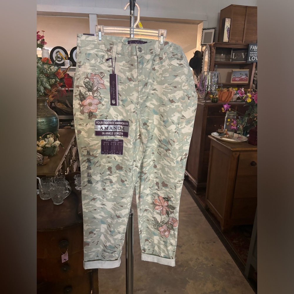 Gloria Vanderbilt Camouflage Ankle Jeans with Floral Embroidery